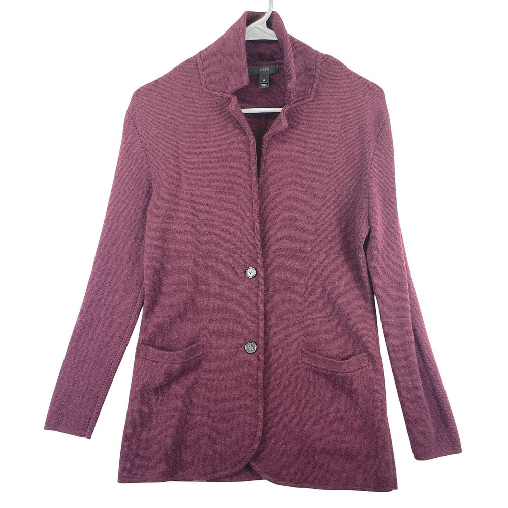 J.Crew Merino Wool Cardigan Sweater Jacket Womens XS Burgundy Preppy Knit Soft